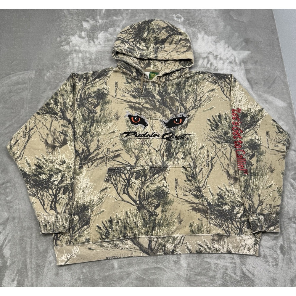 Vintage Cabelas Hoodie Mens 3XL Predator Quest Open Country Camo Hunting 90s Y2K